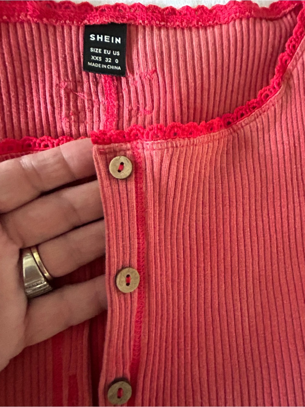 Shein Ribbed Button-Front Tee - Picture 2 of 7
